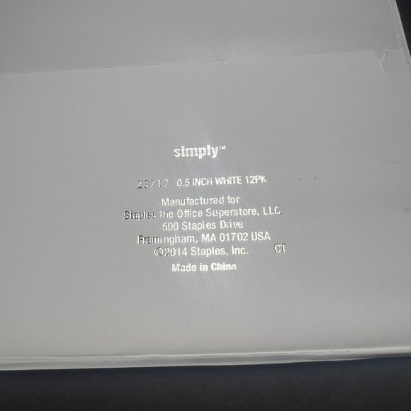 Lot of 5 Staples Simply #23717 White 1/2" 3-Ring View Binder 100 Sheet Capacity - Picture 7 of 7